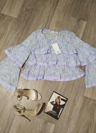 Блуза бохо, ажурна лілова блузка, блузка волан, жіночий одяг, жіноче взуття2 фото