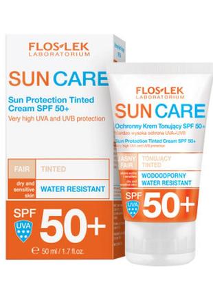 Сонцезахисний тонуючий крем із spf 50+ для сухої та чутливої шкіри floslek, 50 мл1 фото