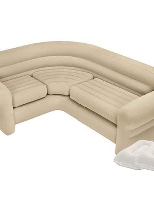 Надувний диван intex 68575-2, 257 х 203 х 76 см, з подушками та ручним насосом. кутовий диван
