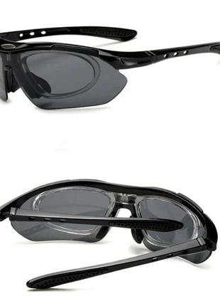 Спортивные очки, uv400 велоочки 5 линз (черные)8 фото