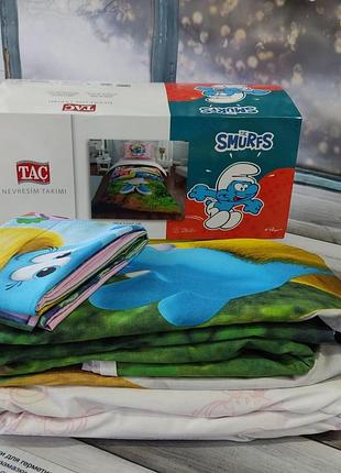 Постельное белье полуторное детское ранфорс tac smurfs