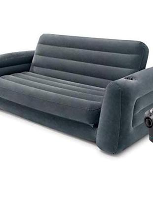 Надувний диван intex 66552 - 3, 203 х 224 х 66 см. флокований диван трансформер 2 в 1, з електричним насосом