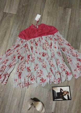Шикарная женская блуза плиссе в цветочный принт4 фото