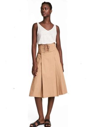 Женская бежевая юбка hm  высокая талия с корсетом1 фото