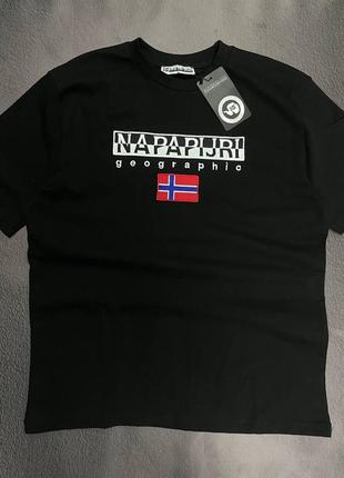 Футболка napapijri черная/качественная футболка на лето