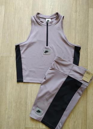 Nike sportswear sports utility женский спортивный комплект костюм топ майка шорты леггинсы велосипедки новый оригинал5 фото