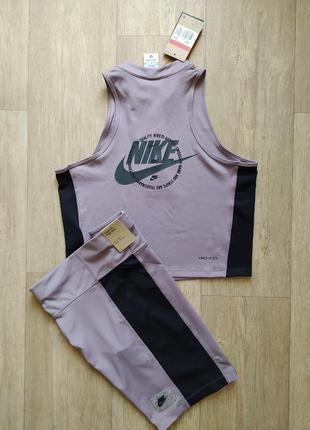 Nike sportswear sports utility женский спортивный комплект костюм топ майка шорты леггинсы велосипедки новый оригинал8 фото