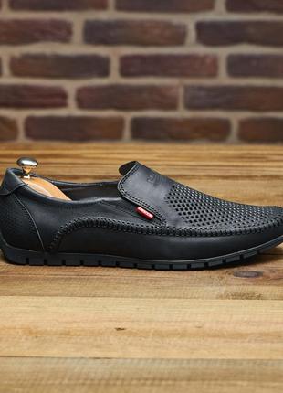 Туфлі/мокасини levis шкіра перфорована в чорному кольорі, классические летние туфли /мокасины