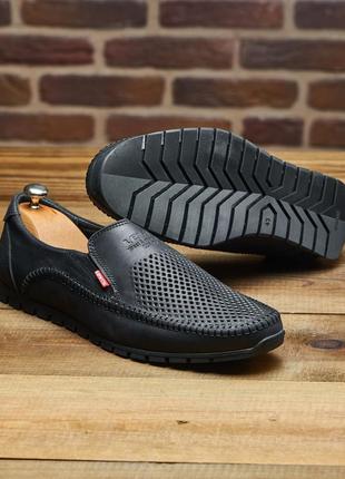 Туфлі/мокасини levis шкіра перфорована в чорному кольорі, классические летние туфли /мокасины