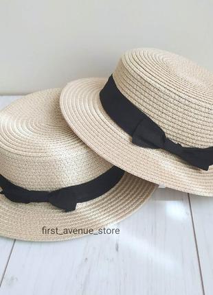 Дитячий солом'яний капелюх канотьє, літня пляжна панама для дівчинки, шляпа канотье