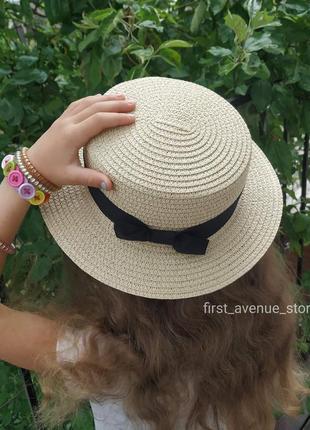Дитячий солом'яний капелюх канотьє, літня пляжна панама для дівчинки, шляпа канотье2 фото