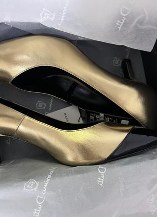Кожаные туфли лодочки на маленьком каблуке золотые massimo dutti studio оригинал8 фото