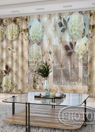 3d - фото шторы и тюль "3d цветы с листочками" - любой размер. читаем описание!