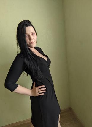 Черное классическое платье с ремешком 46р.🖤