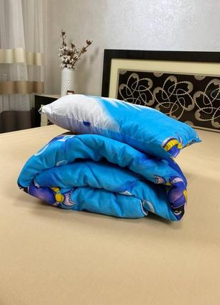 Набір дитяча ковдра + подушка синій подвійний силікон
