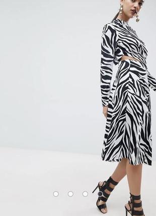 Платье миди с высоким воротом, вырезом, длинными рукавами и принтом "зебра" asos design3 фото