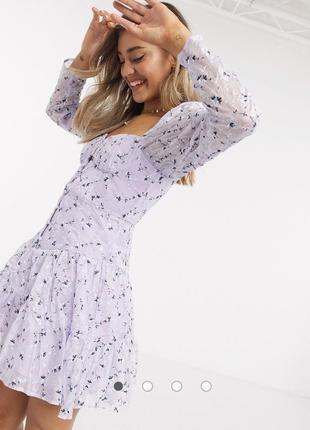 Платье мини лавандового цвета с вышивкой и пуговицами asos design