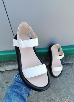 Босоножки женские кожаные белые сандали из натуральной кожи на липучках2 фото