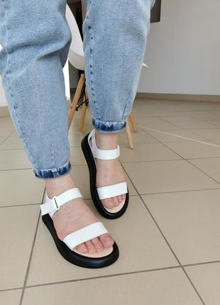 Босоножки женские кожаные белые сандали из натуральной кожи на липучках6 фото