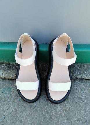 Босоножки женские кожаные белые сандали из натуральной кожи на липучках3 фото
