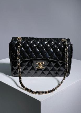 Сумка у стилі chanel 2.55 lacquered black/gold