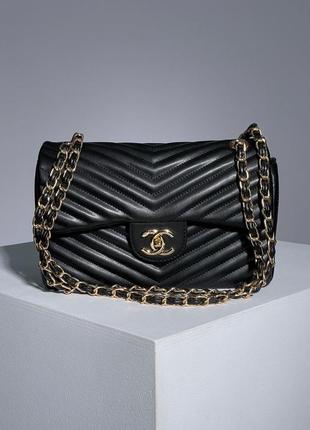 Сумка в стиле chanel 2.55 black gold