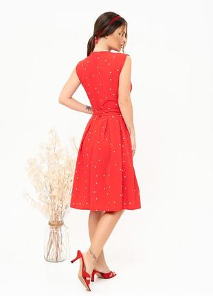 Червона в горошок сукня-халат без рукавів3 фото