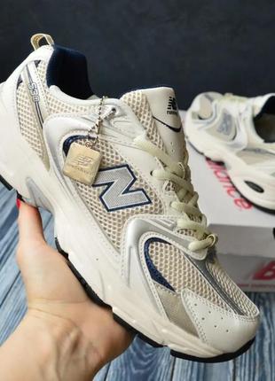 Стильні літні кросівки баланс new balance чоловічі бежеві з синім сітка шкіряні/шкіра осінні,весняні,на осінь,весна,літо