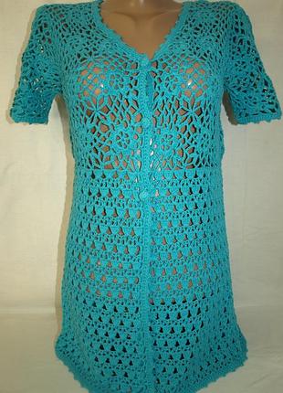 Роскошная ажурная блузка насыщенного бирюзового цвета