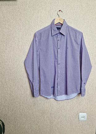 Стильная качественная рубашка, рубашка Tommy hilfiger с вышитым лого на груди и внизу