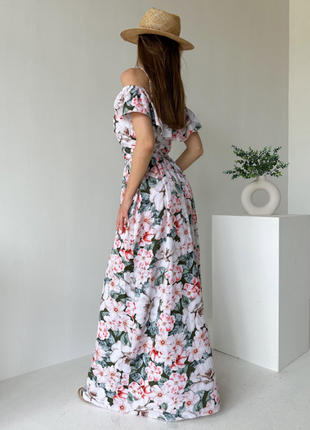 Длинное цветочное вечернее платье-халат на запах нарядное макси3 фото