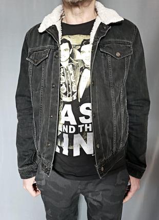 Шерпа куртка джинсовка topman мужская/подростковая черная курточка р.s original8 фото