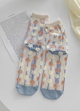 Набор прозрачных носков с цветочной вышивкой, 4 пары8 фото
