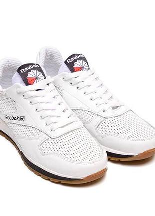 Мужские кожаные летние кроссовки, перфорация reebok classic white