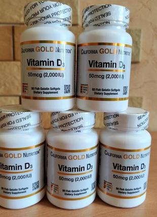 California gold nutrition, витамин d3, 50 мкг (2000 ме), 90 рыбно-желатиновых капсул