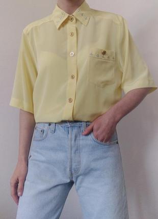 Вінтажна сорочка короткий рукав delmod жовта сорочка з вишивкою блуза жовта блузка оверсайз сорочка вінтаж блузка лимонна6 фото