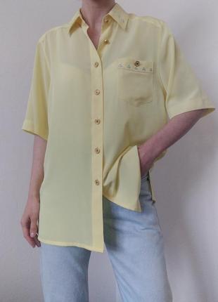 Вінтажна сорочка короткий рукав delmod жовта сорочка з вишивкою блуза жовта блузка оверсайз сорочка вінтаж блузка лимонна8 фото