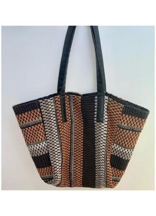 Плетенная вязаная сумка шоппер на пляж papaya