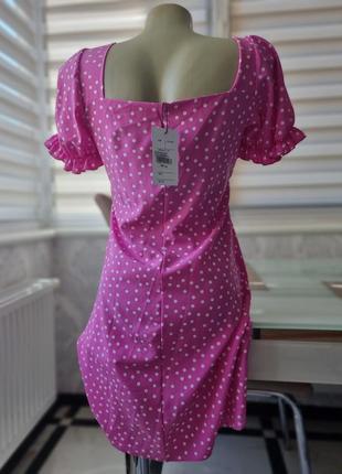 Рожева сукня в горошок, малиное платье горох, барби платье мини3 фото