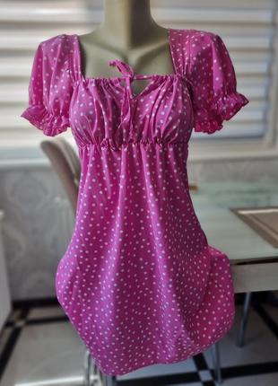 Рожева сукня в горошок, малиное платье горох, барби платье мини4 фото