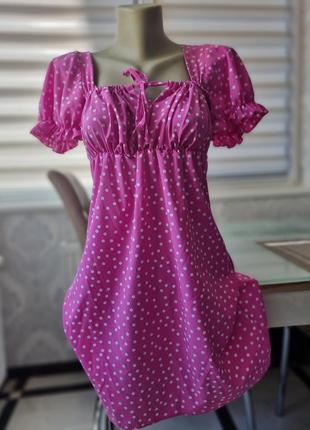 Рожева сукня в горошок, малиное платье горох, барби платье мини1 фото