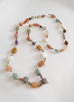 Бусы самоцветы 85 см винтажные ожерелье коллекционное натуральный камень1 фото