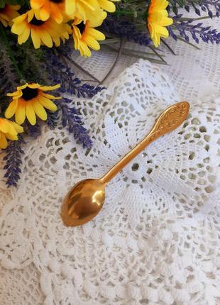 Винтаж! 🥮☕ золотая кофейная ложка ложечка нержавеющая сталь в позолоте десертная ложечка маленькая6 фото