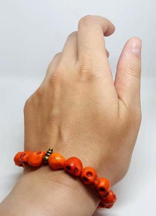 Яркий прикольный браслет-резинка "черепа" оранжевый дания pilgrim5 фото