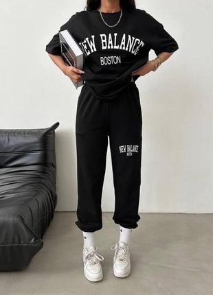 Оверсайз костюм футболка + брюки new balance спортивный комплект бежевый серый черный молочный2 фото