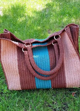 Стильная пляжная сумка, шоппер из рафии. ручная работа