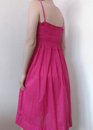 Хлопковое платье розовое сарафан коттон платье на бретелях платье резинка розовое платье пышное сарафан хлопок платье фуксия миди4 фото
