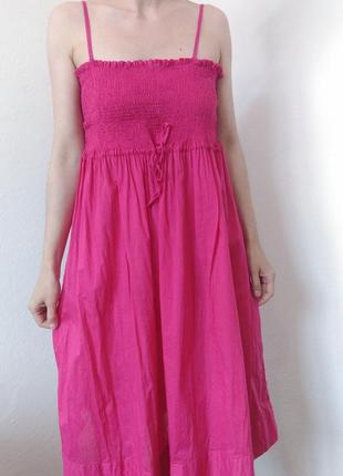 Хлопковое платье розовое сарафан коттон платье на бретелях платье резинка розовое платье пышное сарафан хлопок платье фуксия миди9 фото