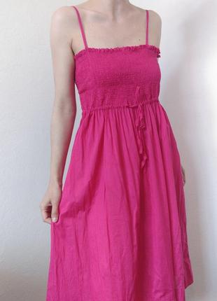 Хлопковое платье розовое сарафан коттон платье на бретелях платье резинка розовое платье пышное сарафан хлопок платье фуксия миди10 фото