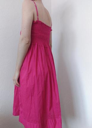 Хлопковое платье розовое сарафан коттон платье на бретелях платье резинка розовое платье пышное сарафан хлопок платье фуксия миди7 фото